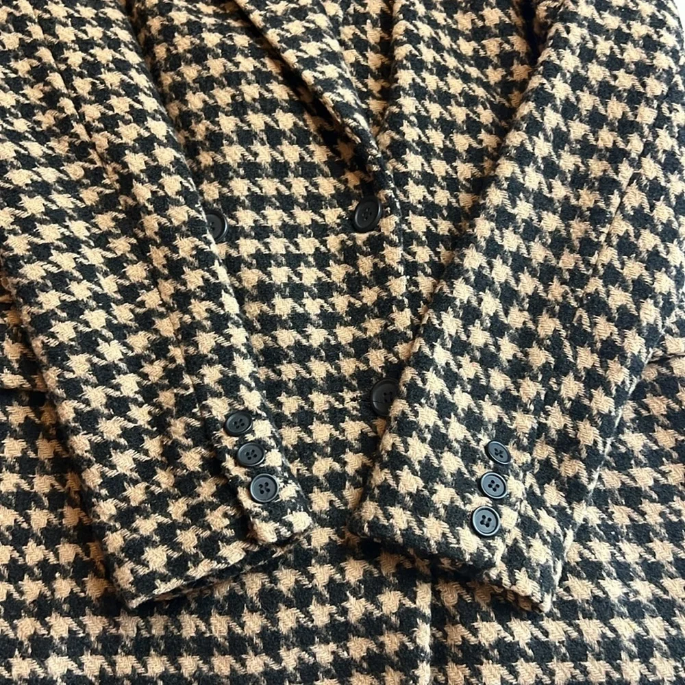 Blank NYC Book Club Houndstooth Double-Breasted Oversized Blazer Tan Black SZ S